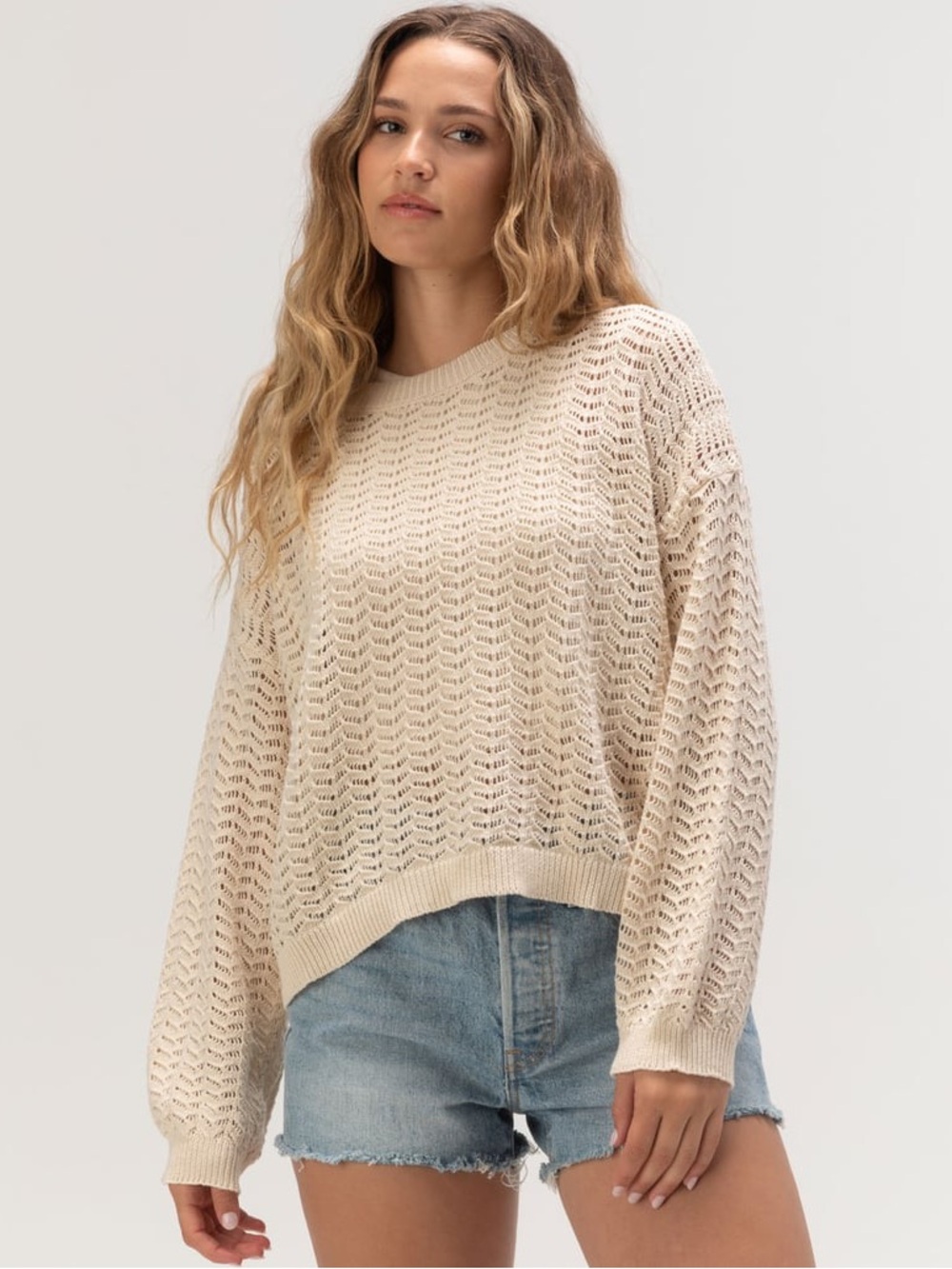 Billabong Sunlit beige Open-Knit Crew neck Sweater